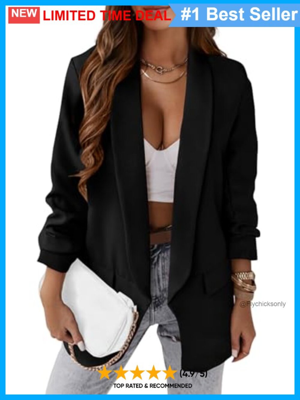 Business Casual Open Front Blazer Jacket Long Sleeve Notch Lapel Pockets